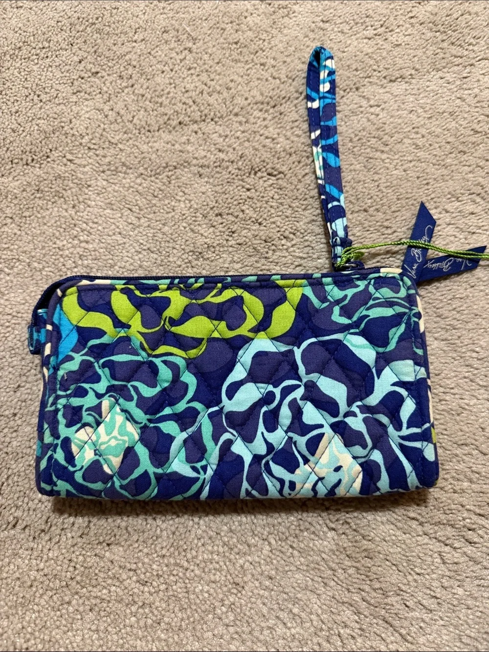 Vera Bradley Blue Floral Quilted Wristlet with Wrist Strap
